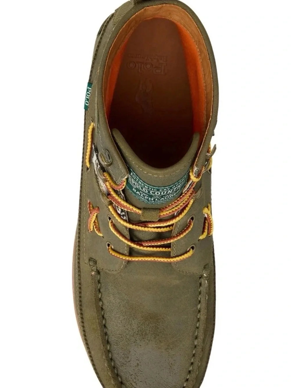 Men's POLO RALPH LAUREN Ranger Mid Suede Twill Patch Work Boot Olive NEW Sz 14